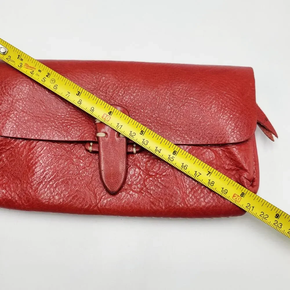 Fredd + Basha Red Leather Embroidered Daisy Snap Button Closure Accordion Wallet